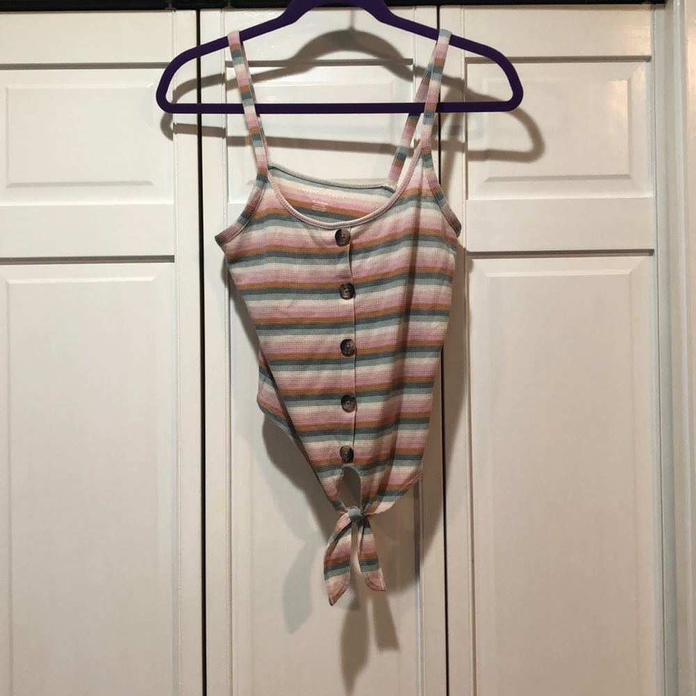 American Eagle striped crop tank with tie
